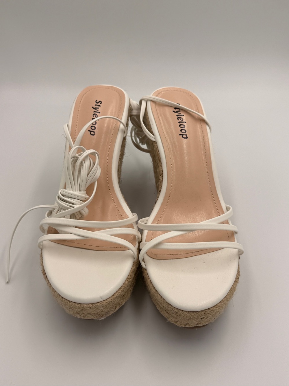 SHEIN White Strappy Espadrille Platform Heels